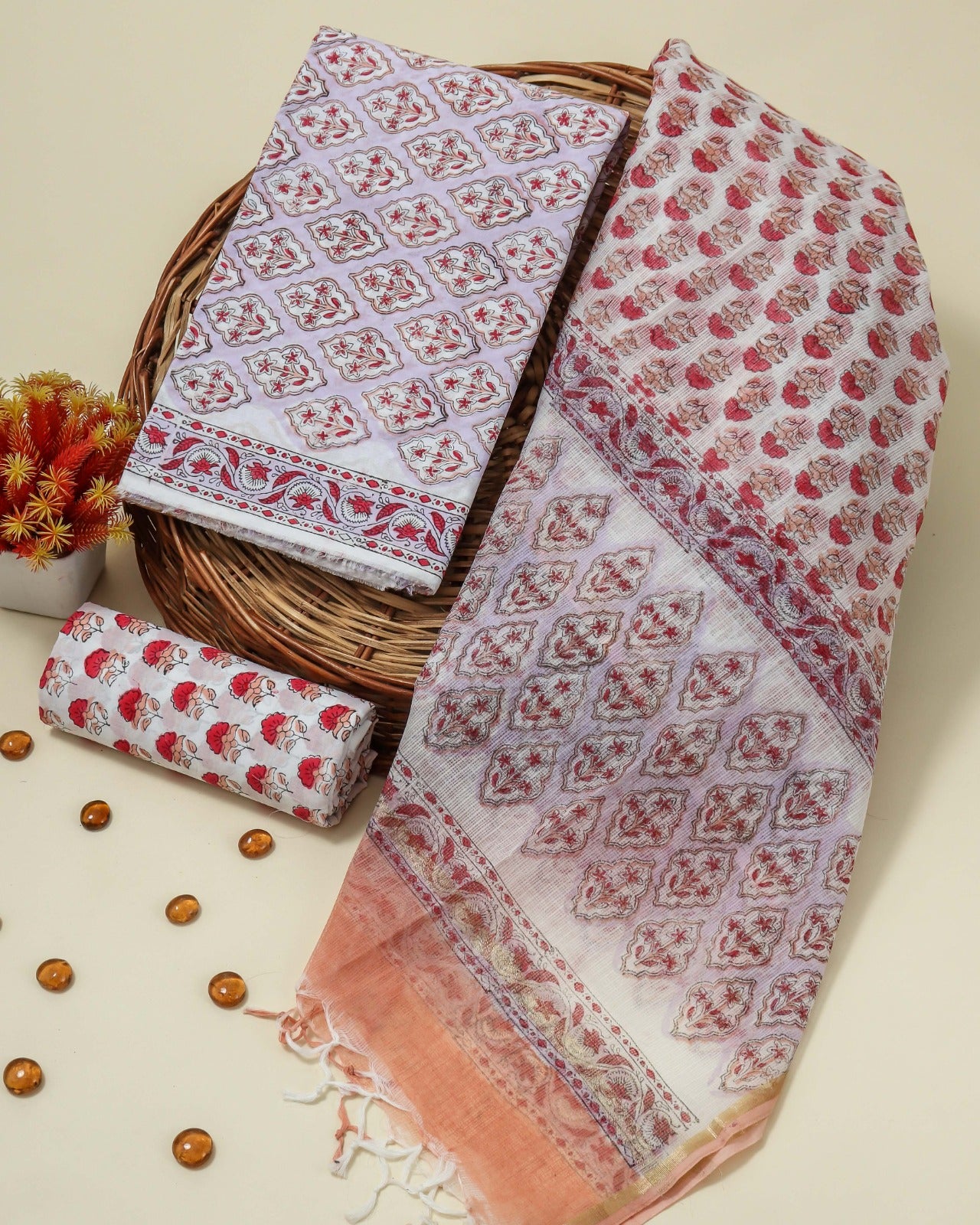 Shop unstitched cotton suits with kota doria dupatta (3CKD110)