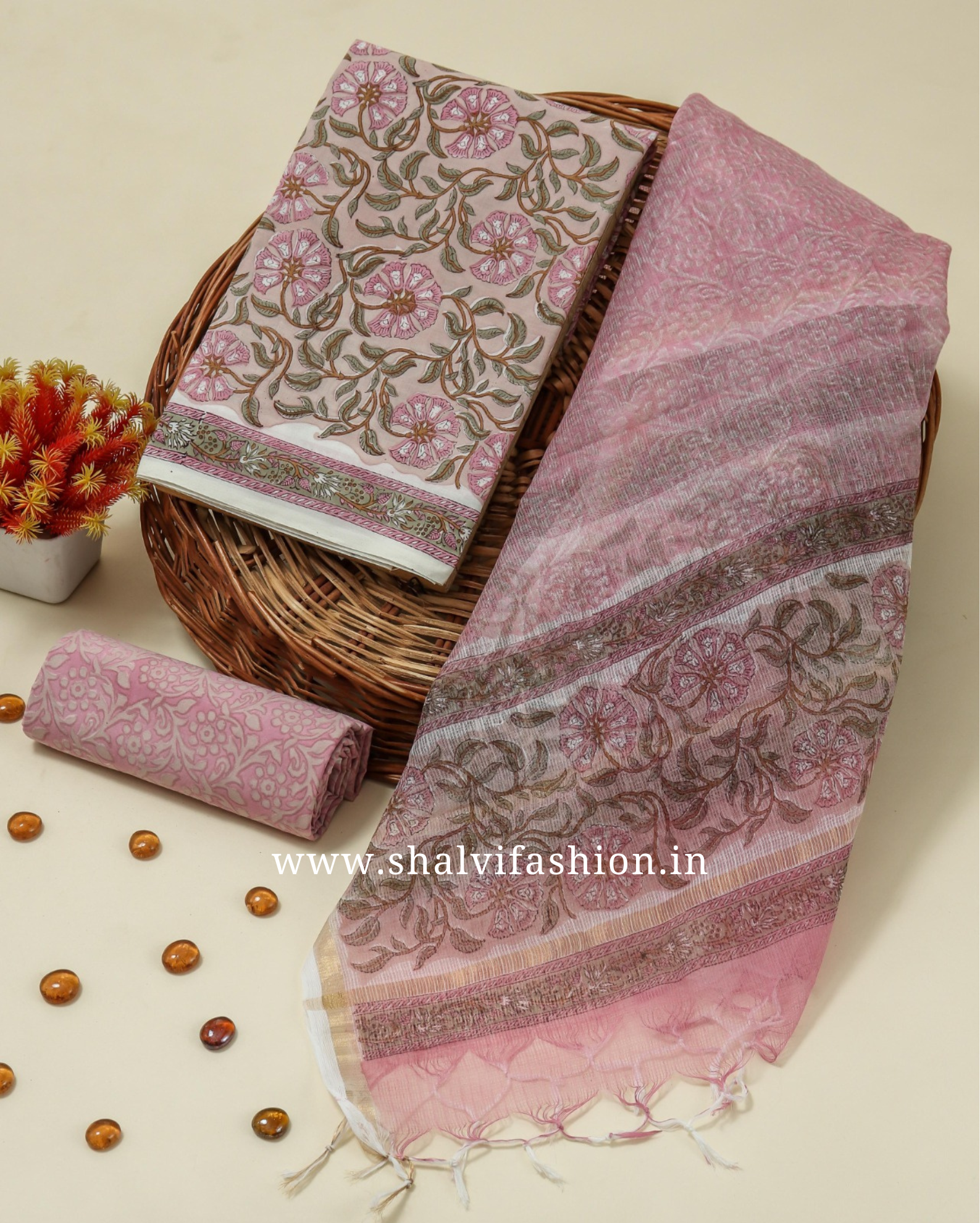 Shop unstitched cotton suit sets with kota doria dupatta (3CKD123)