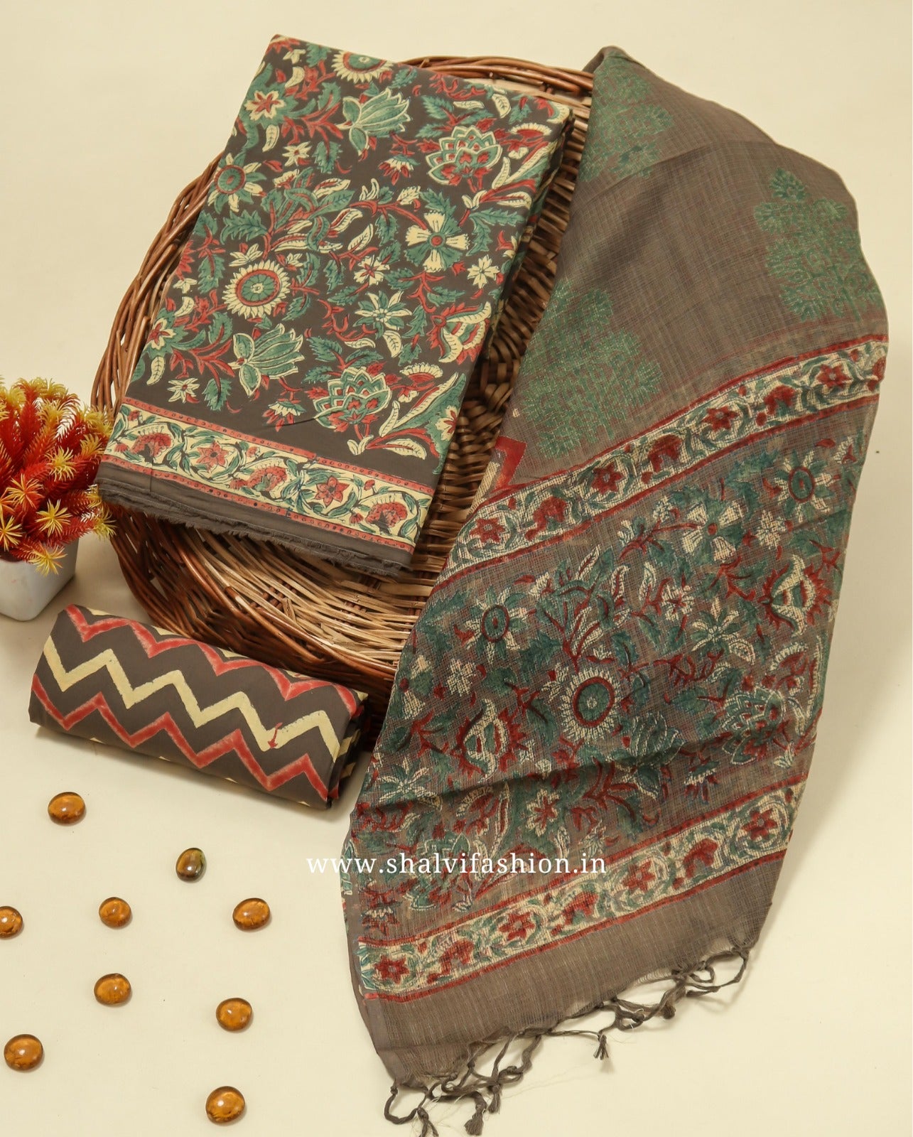 Shop jaipuri print cotton suits with kota dupatta (3CKD182)