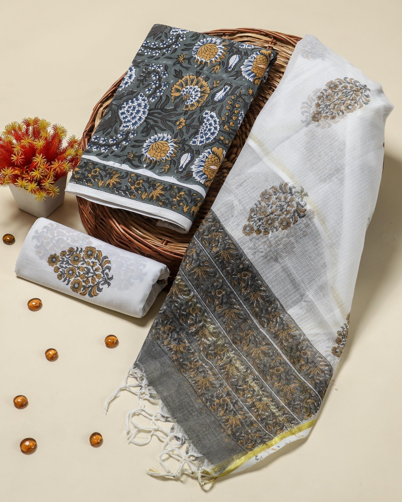 Shop unstitched cotton suits online (3CKD18)