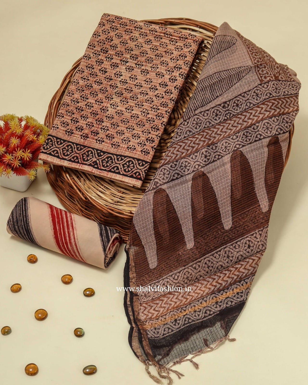 Shop bagru print kota dupatta cotton suit sets (3CKD205)