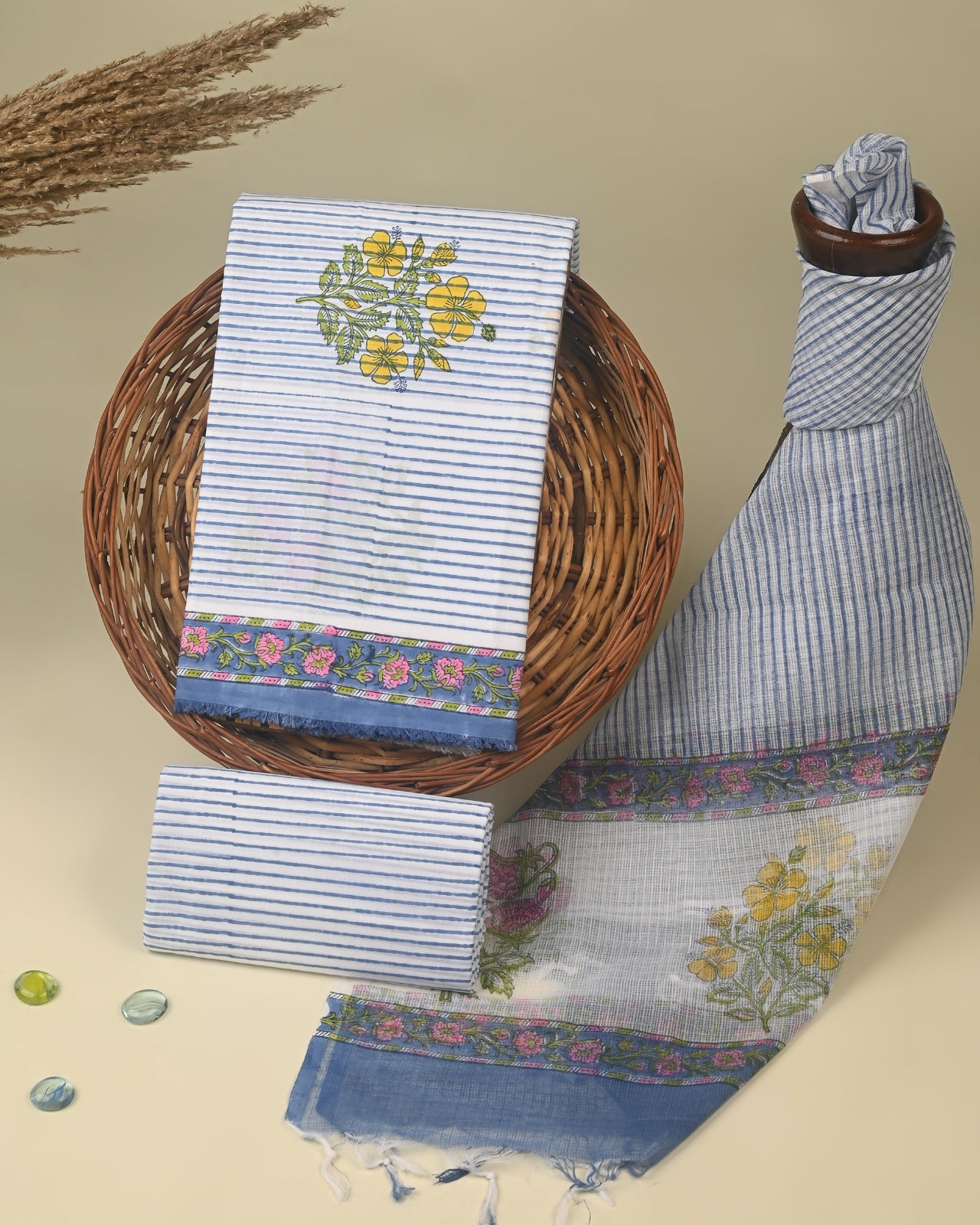 Shop jaipuri print cotton suits with kota dupatta (3CKD253)