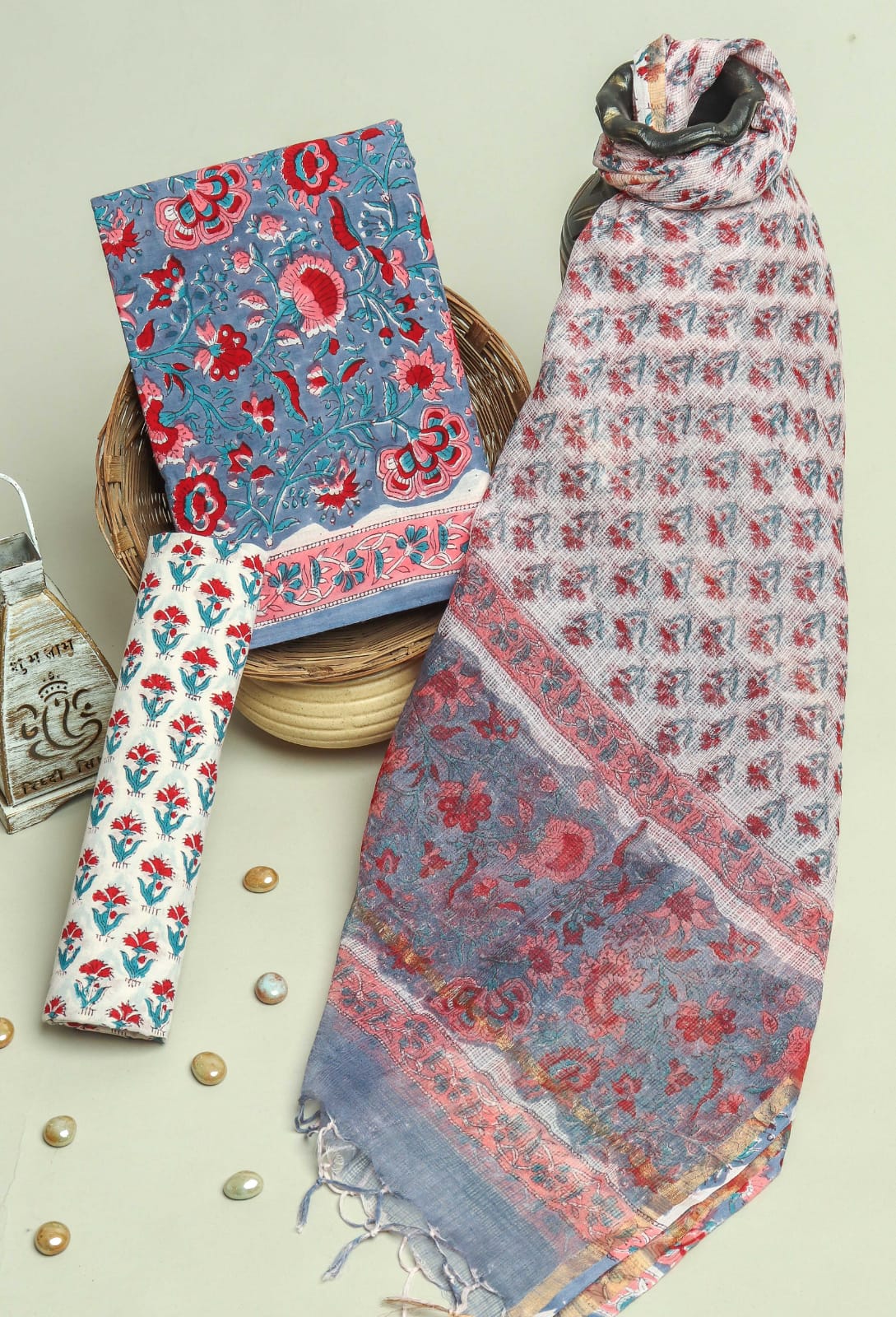 Shop unstitched cotton suits with kota dupatta (3CKD300)