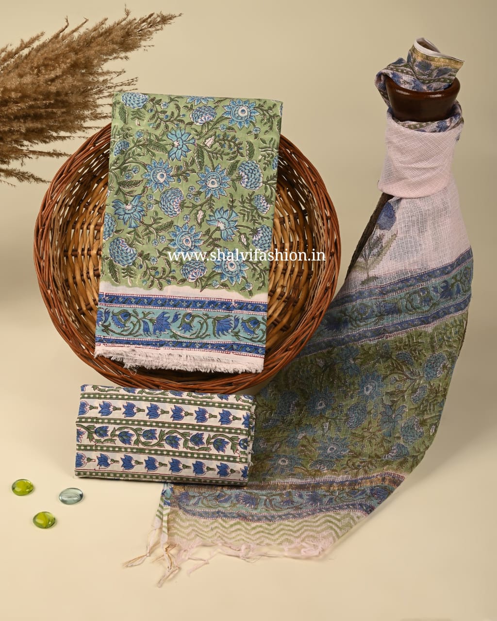 Shop sanganeri printed kota dupatta cotton suits (3CKD306)