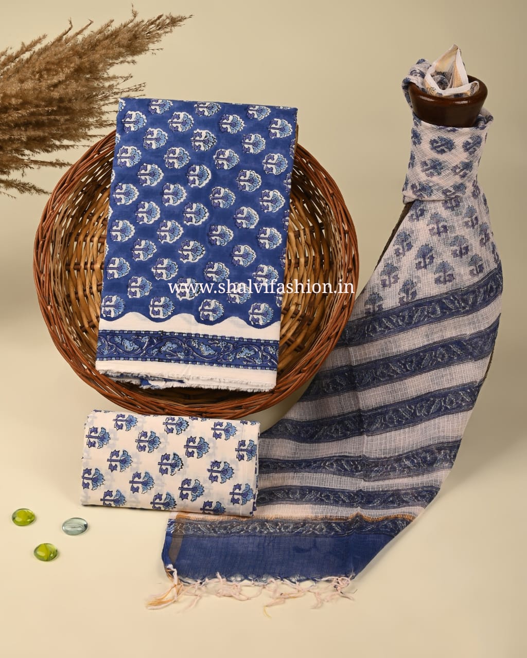 Shop block printed cotton suits with kota dupatta in jaipur (3CKD308)