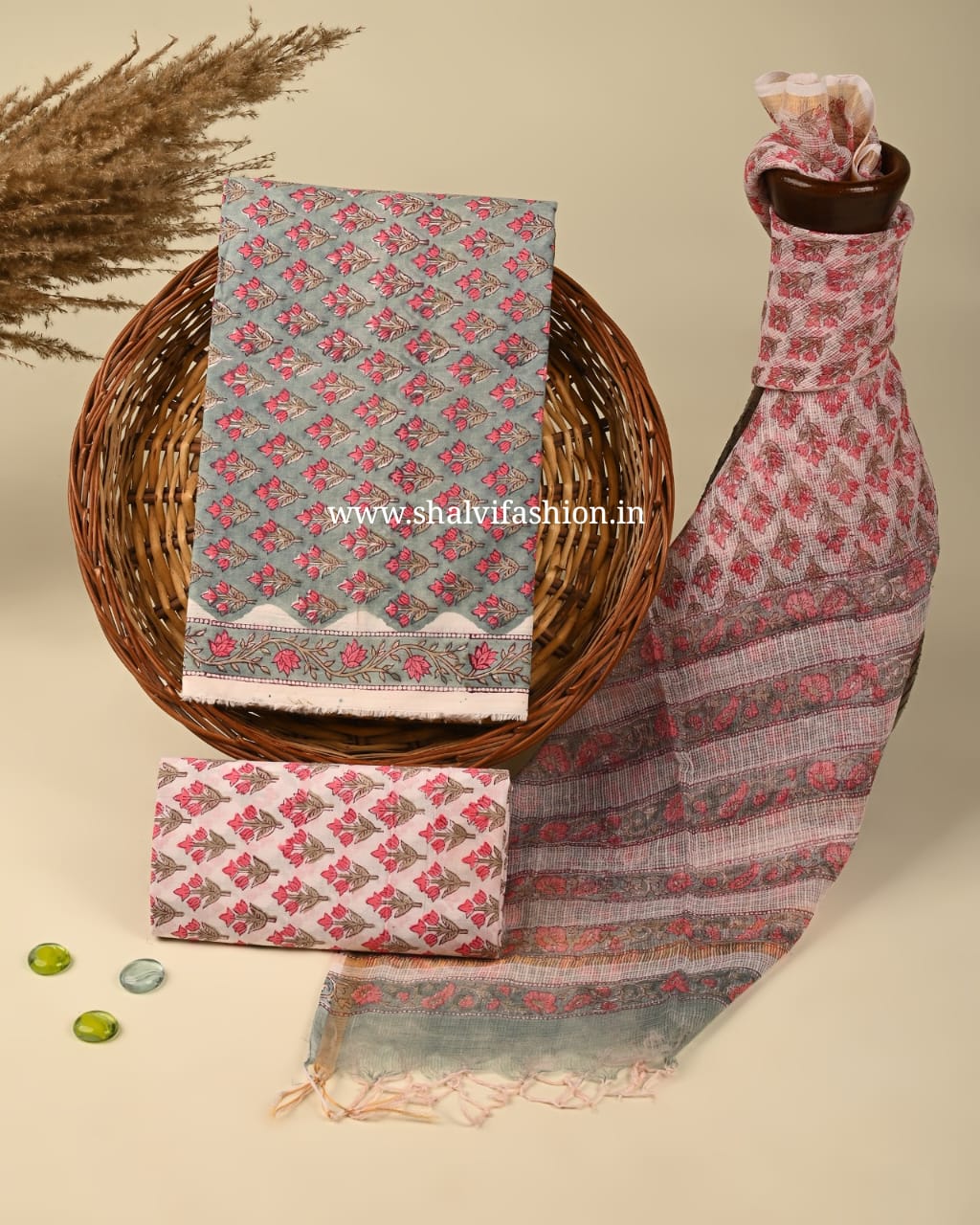 Shop unstitched cotton suits with kota dupatta (3CKD314)