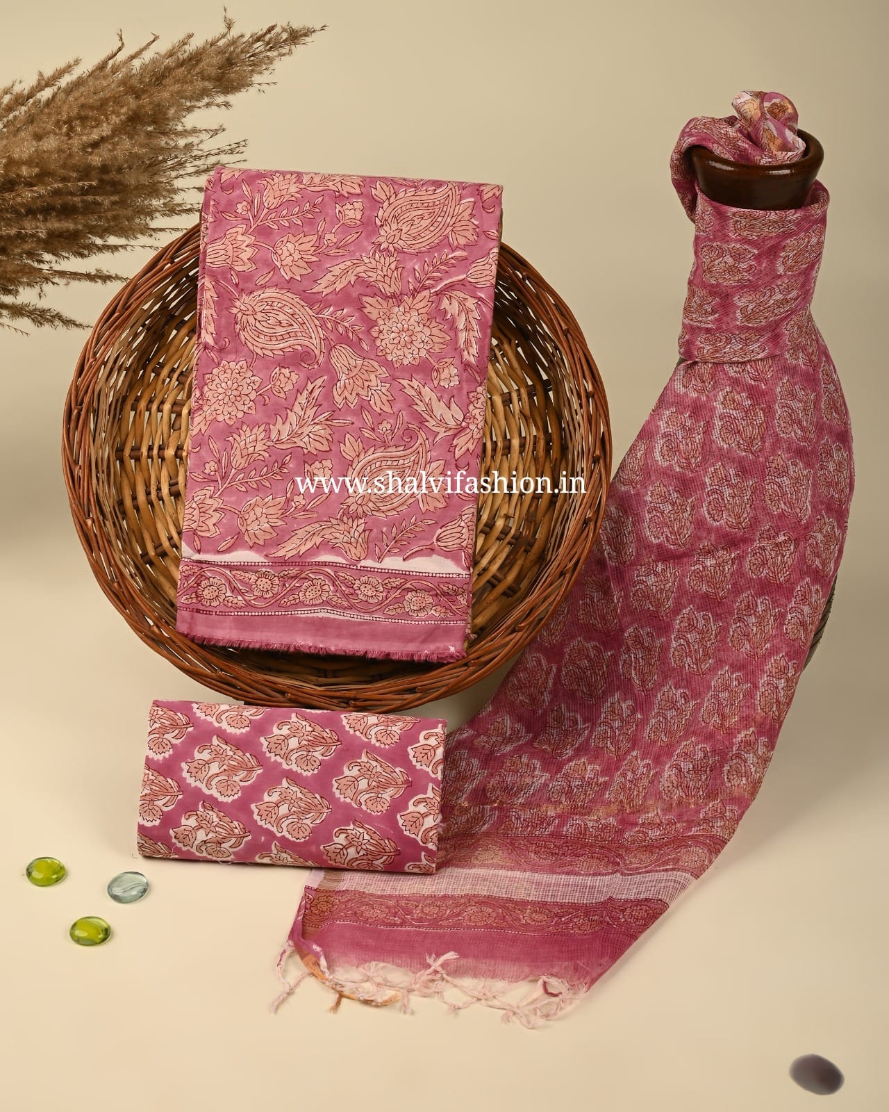 Shop block printed kota dupatta cotton suits (3CKD319)