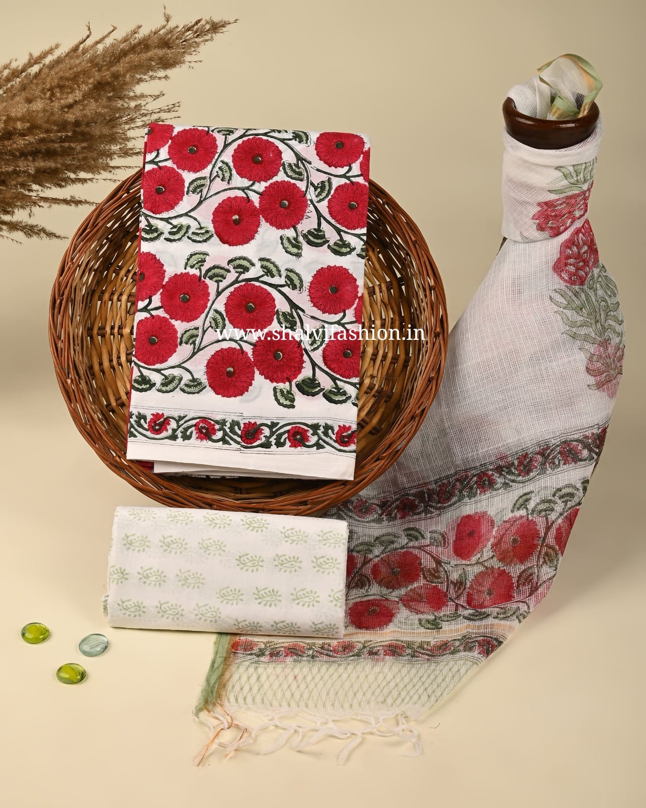 Shop block printed pure cotton suits with kota dupatta (3CKD320)