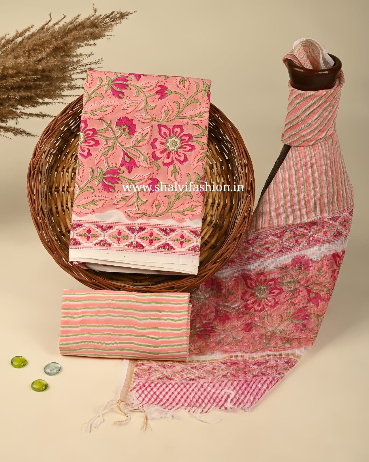 Shop unstitched hand block print cotton suits (3CKD321)