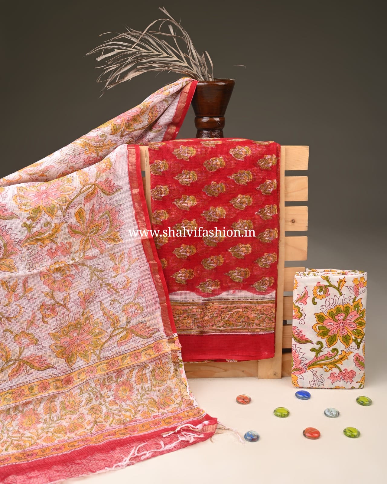 Shop block printed kota doria suits in jaipur (3KD326)