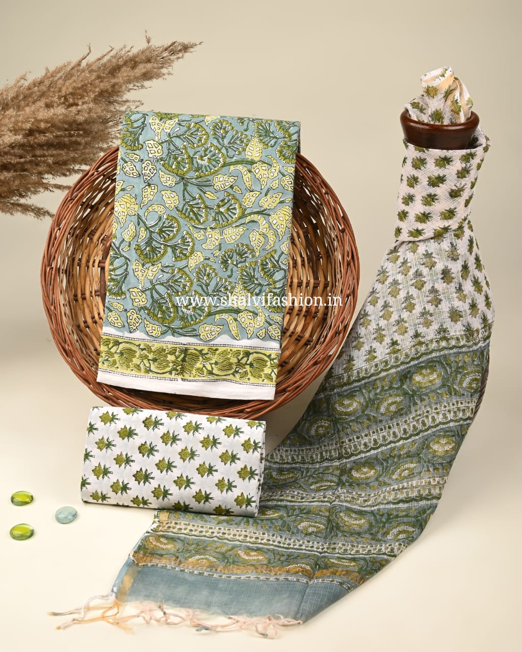 Shop jaipuri print cotton suits with kota dupatta (3CKD328)