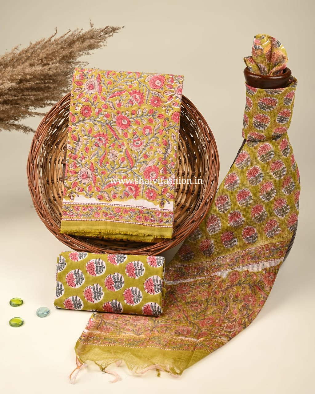 Shop block print kota dupatta cotton suits online (3CKD329)