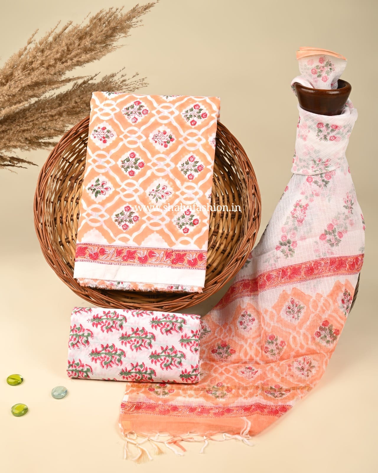 Shop jaipuri printed cotton suits with kota dupatta (3CKD375)