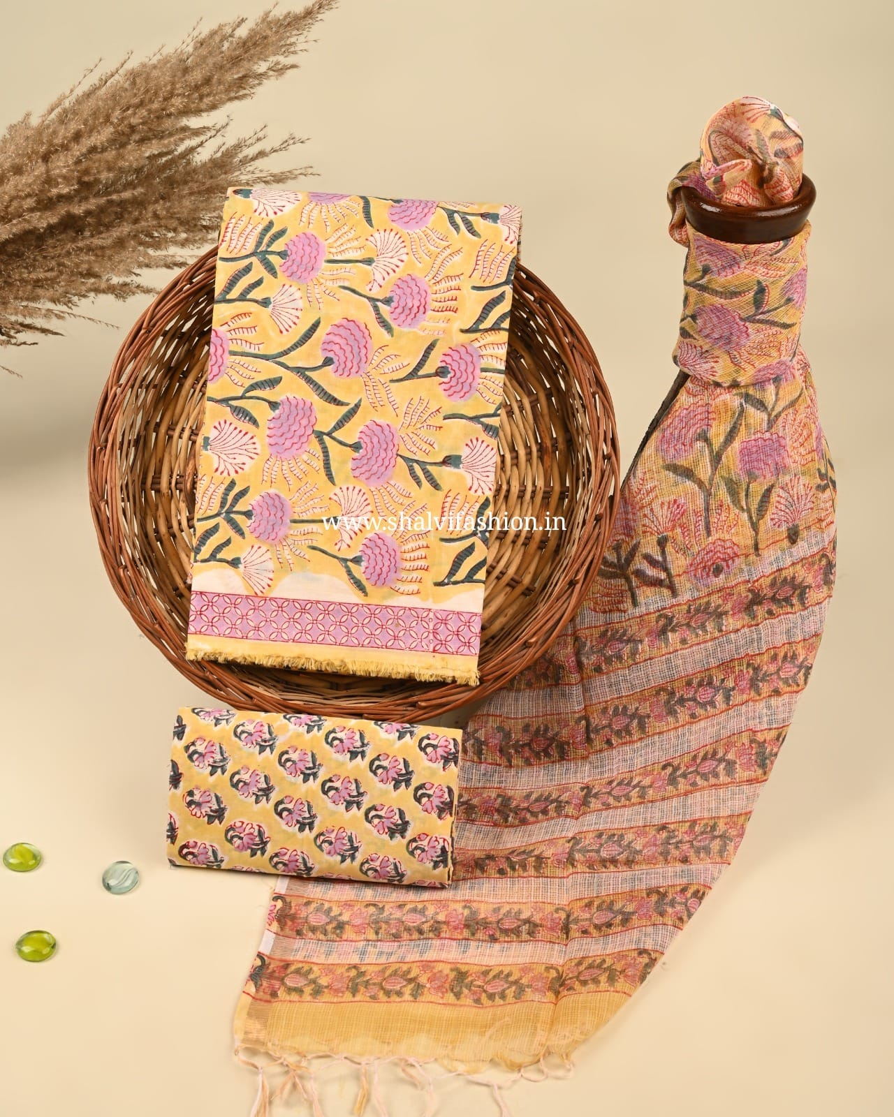 Shop block print kota dupatta cotton suits (3CKD394)