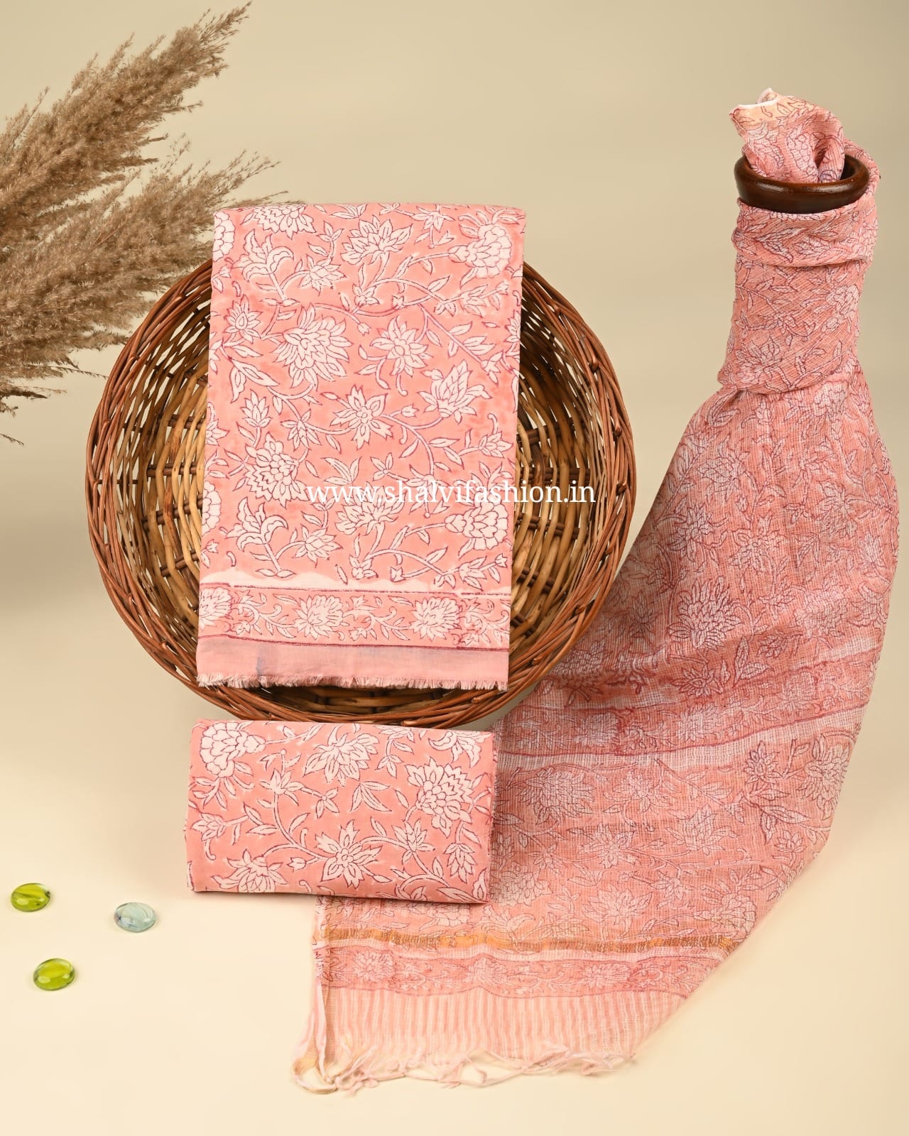 Shop unstitched lock print cotton suits with kota doria dupatta (3CKD403)