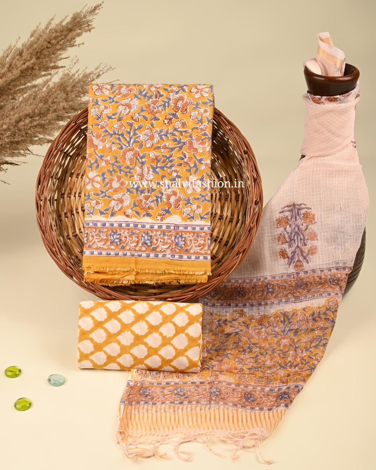 Shop jaipuri print cotton suits with kota doria dupatta (3CKD406)