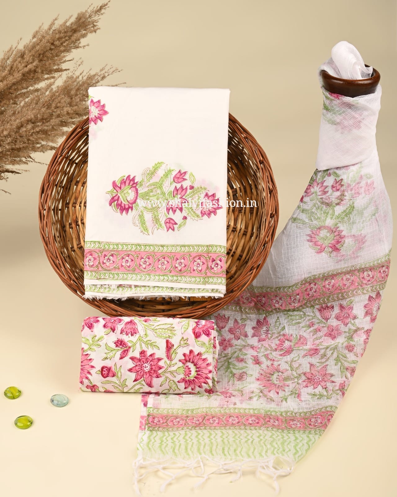 Shop unstitched block print cotton suits online shopping (3CKD414)