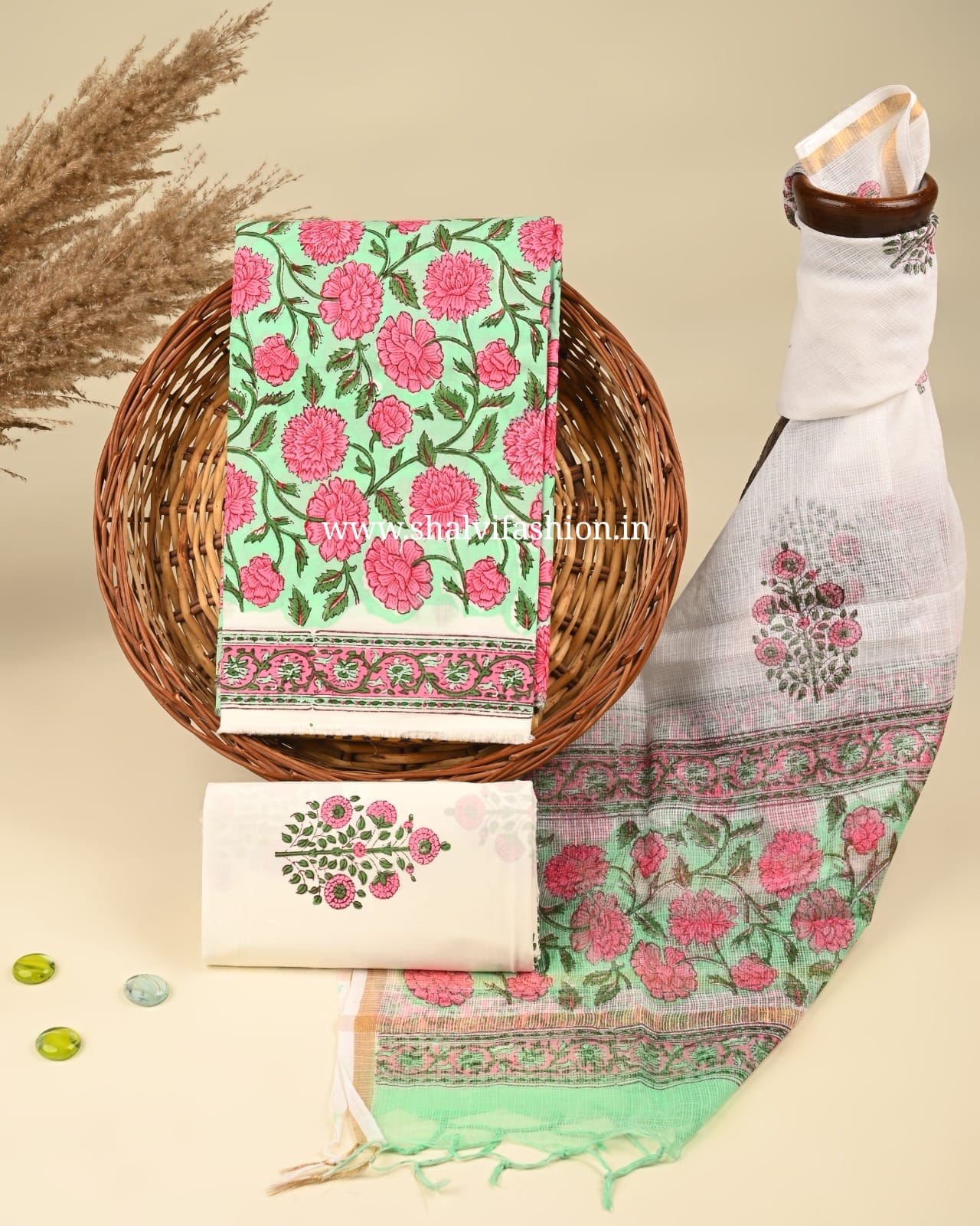Shop jaipuri printed cotton suits with doria dupatta (3CKD415)