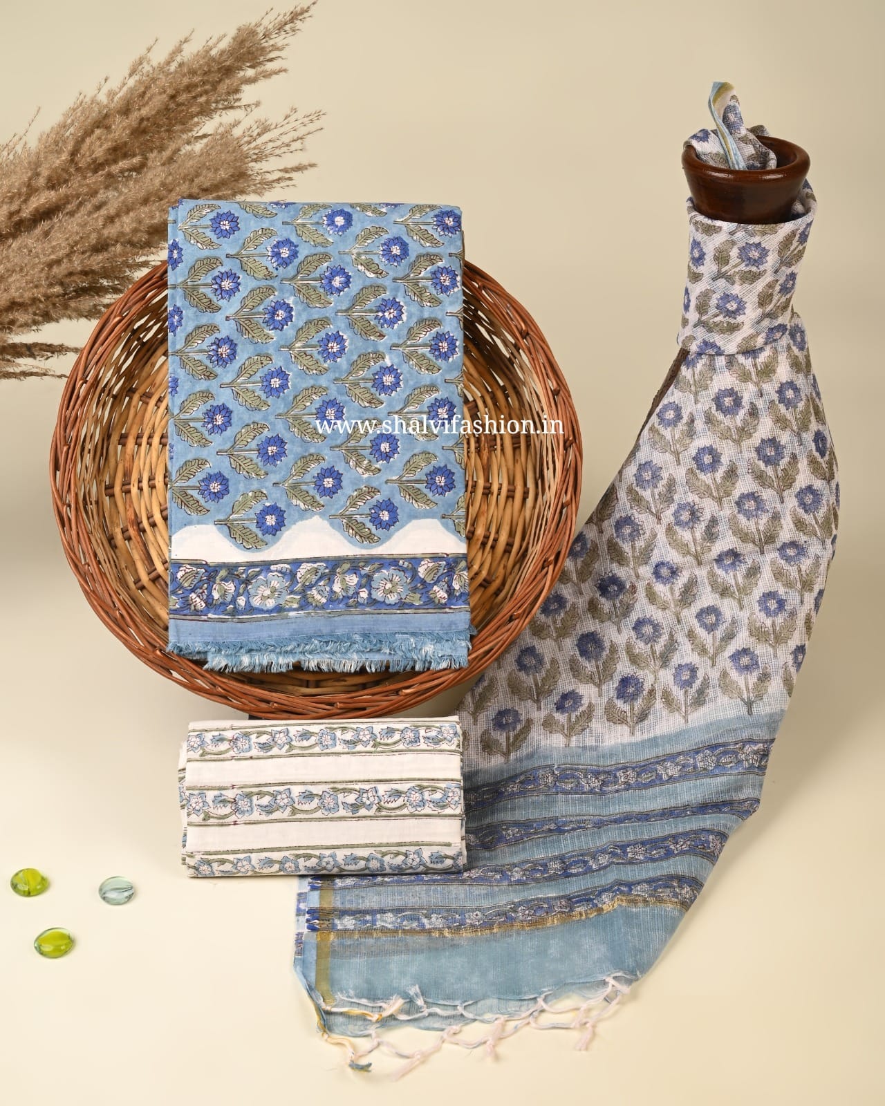 Shop unstitched block print cotton suits online (3CKD422)