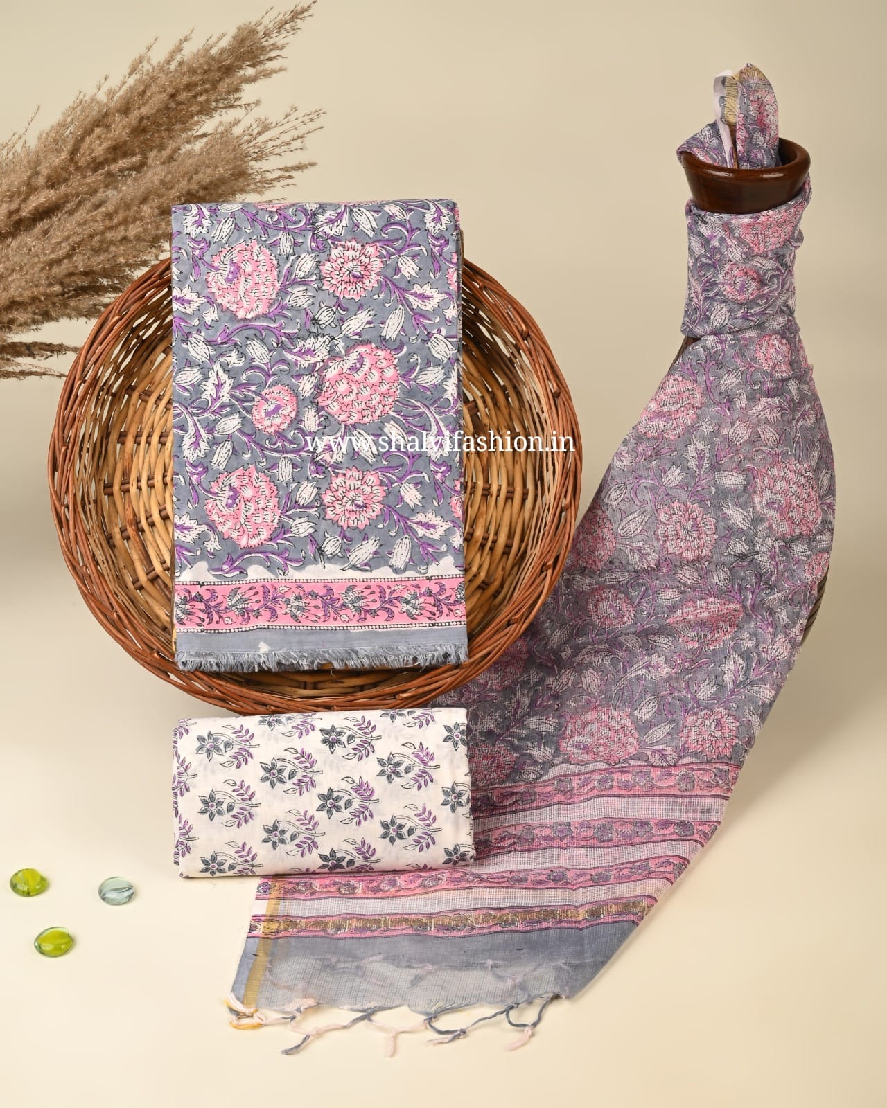 Shop block print kota dupatta cotton suits online (3CKD430)