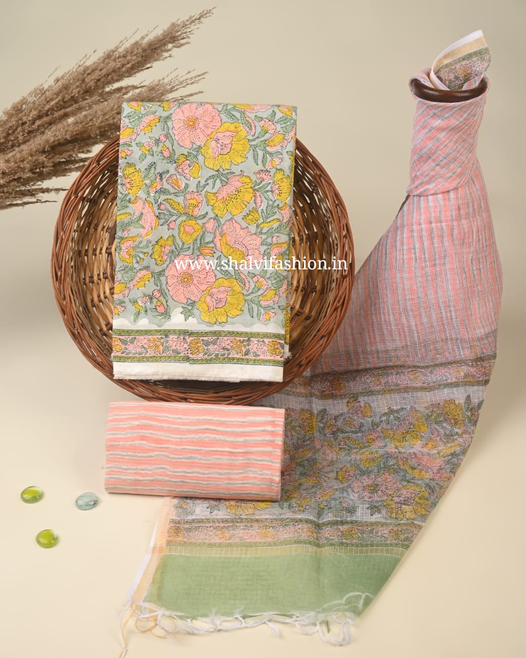Shop block print kota dupatta cotton suits online (3CKD472)