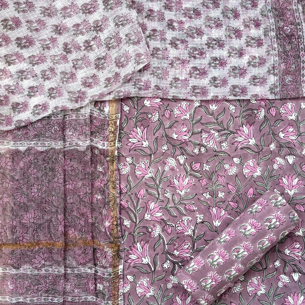 Shop jaipuri print cotton suit sets with kota doria dupatta online (3CKD588)