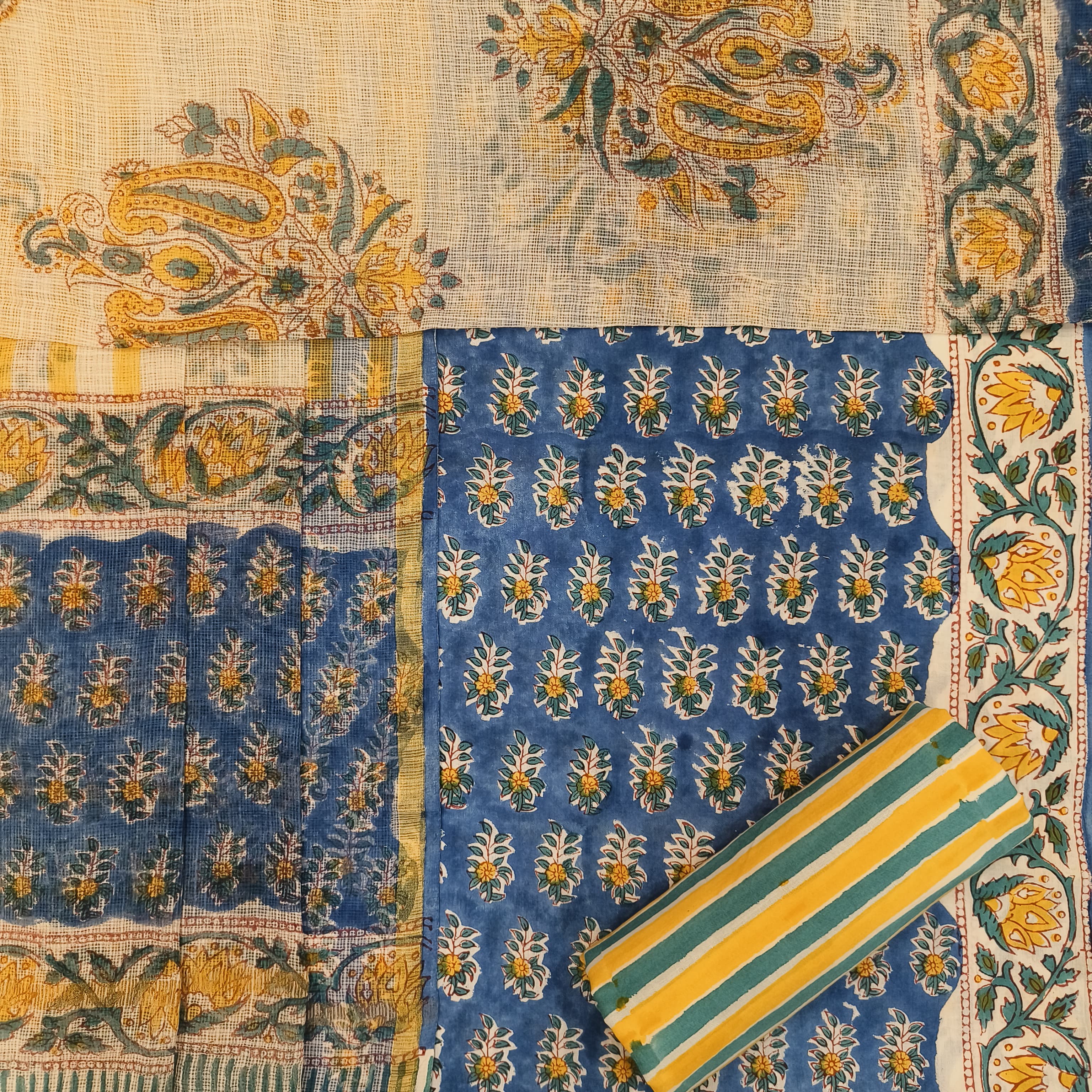 Shop hand block print kota doria dupatta online (3CKD606)