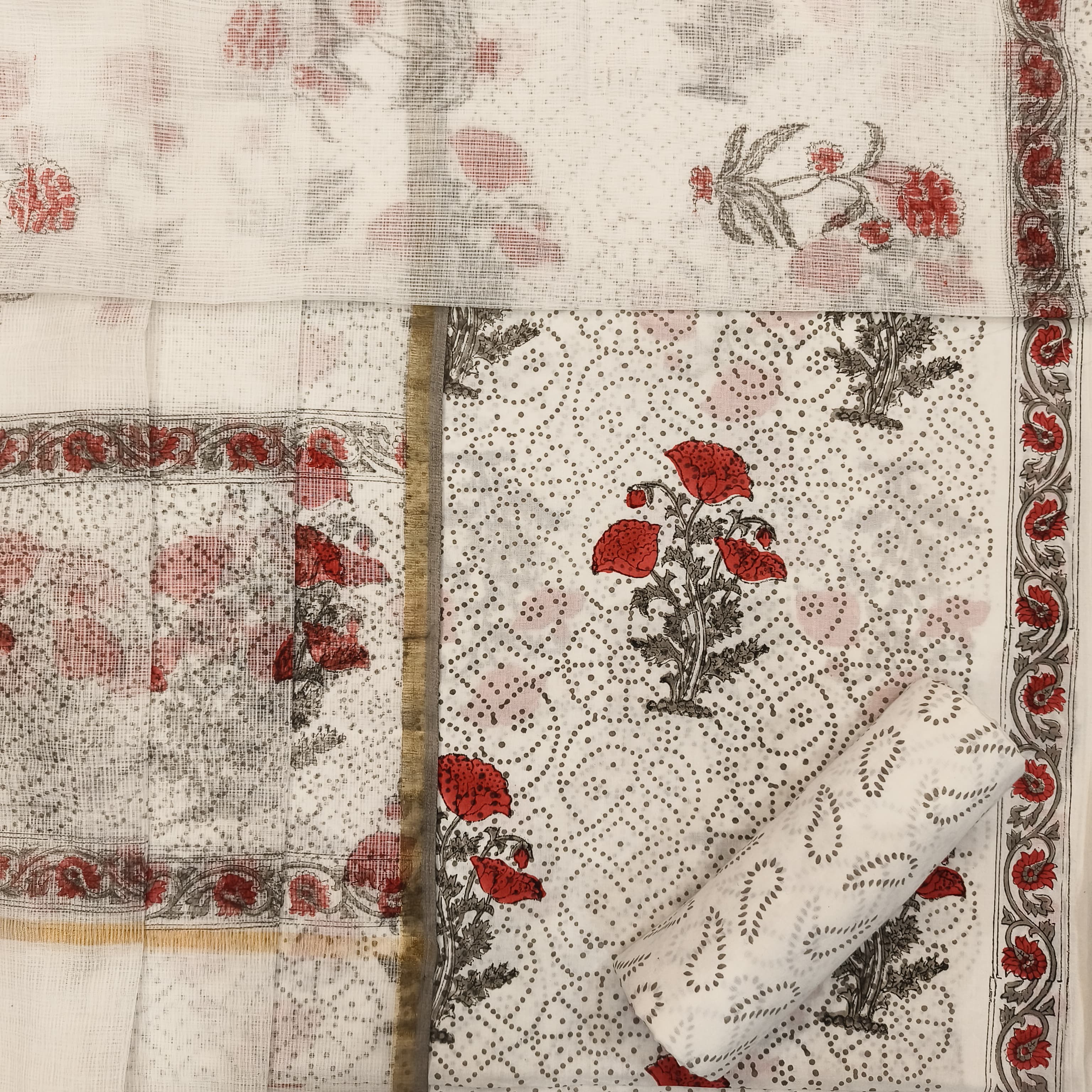 Shop unstitched cotton suit material with kota doria dupatta (3CKD645)
