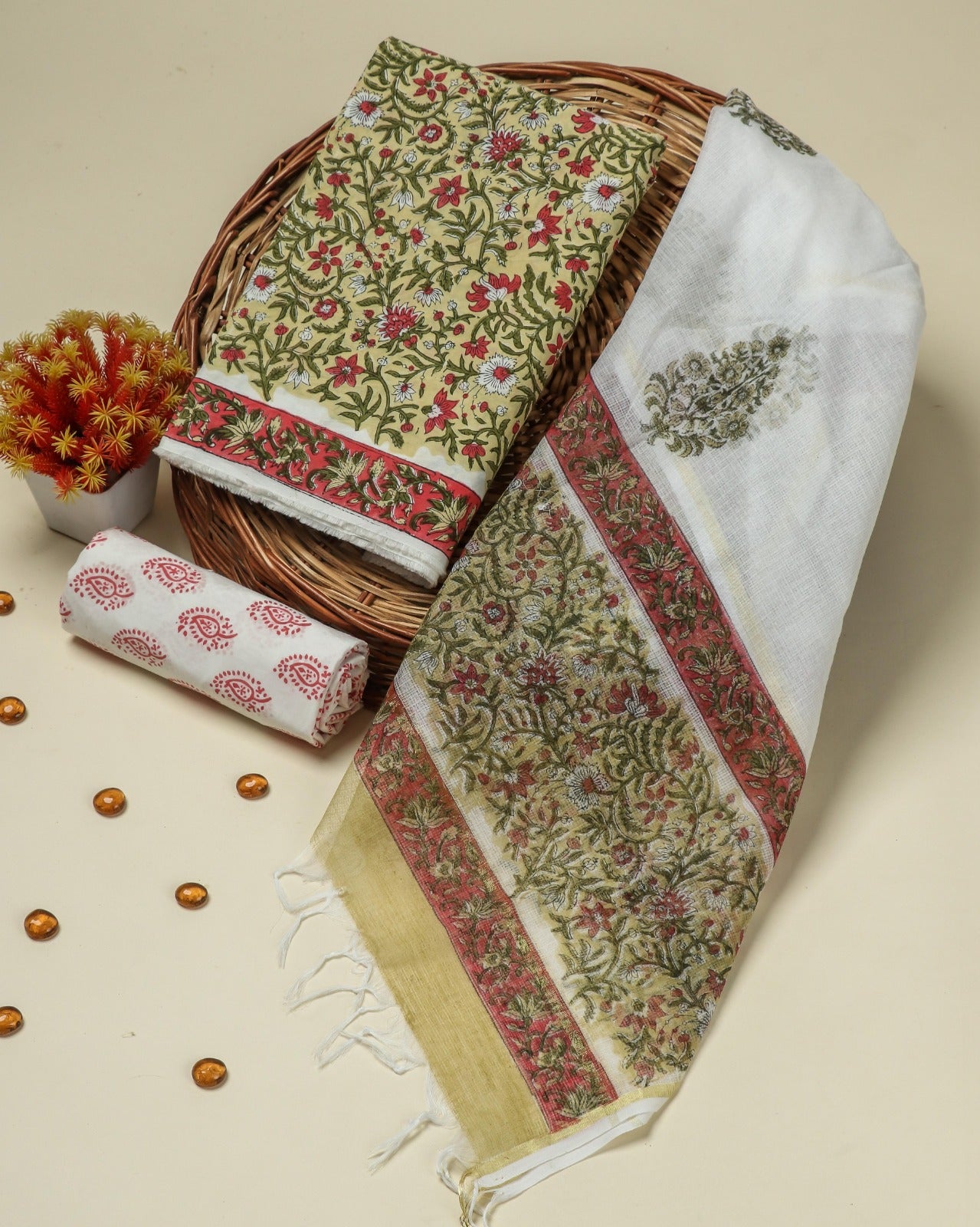 Shop block print kota dupatta cotton suits (3CKD66)