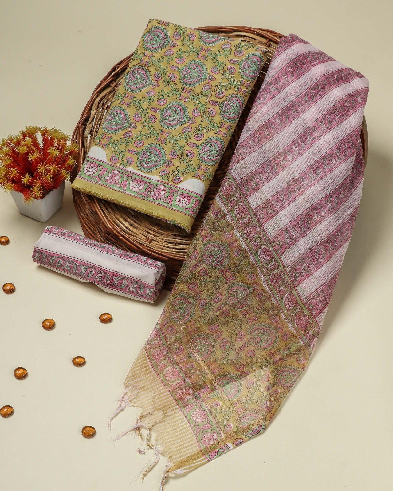 Shop unstitched cotton suits with kota dupatta (3CKD67)