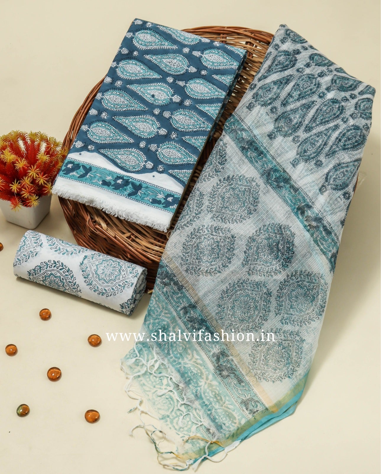 Shop unstitched cotton suits with kota dupatta (3CKD730)
