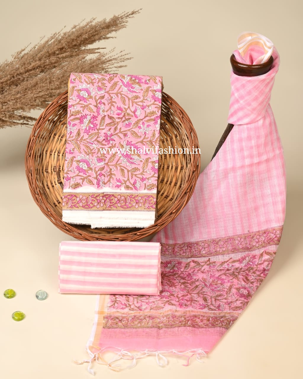 Shop hand block printed cotton suits with kota dupatta online (3CKD756)