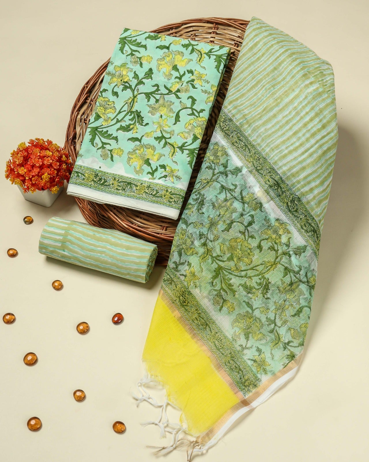 Shop unstitched block print cotton suits in jaipur (3CKD75)