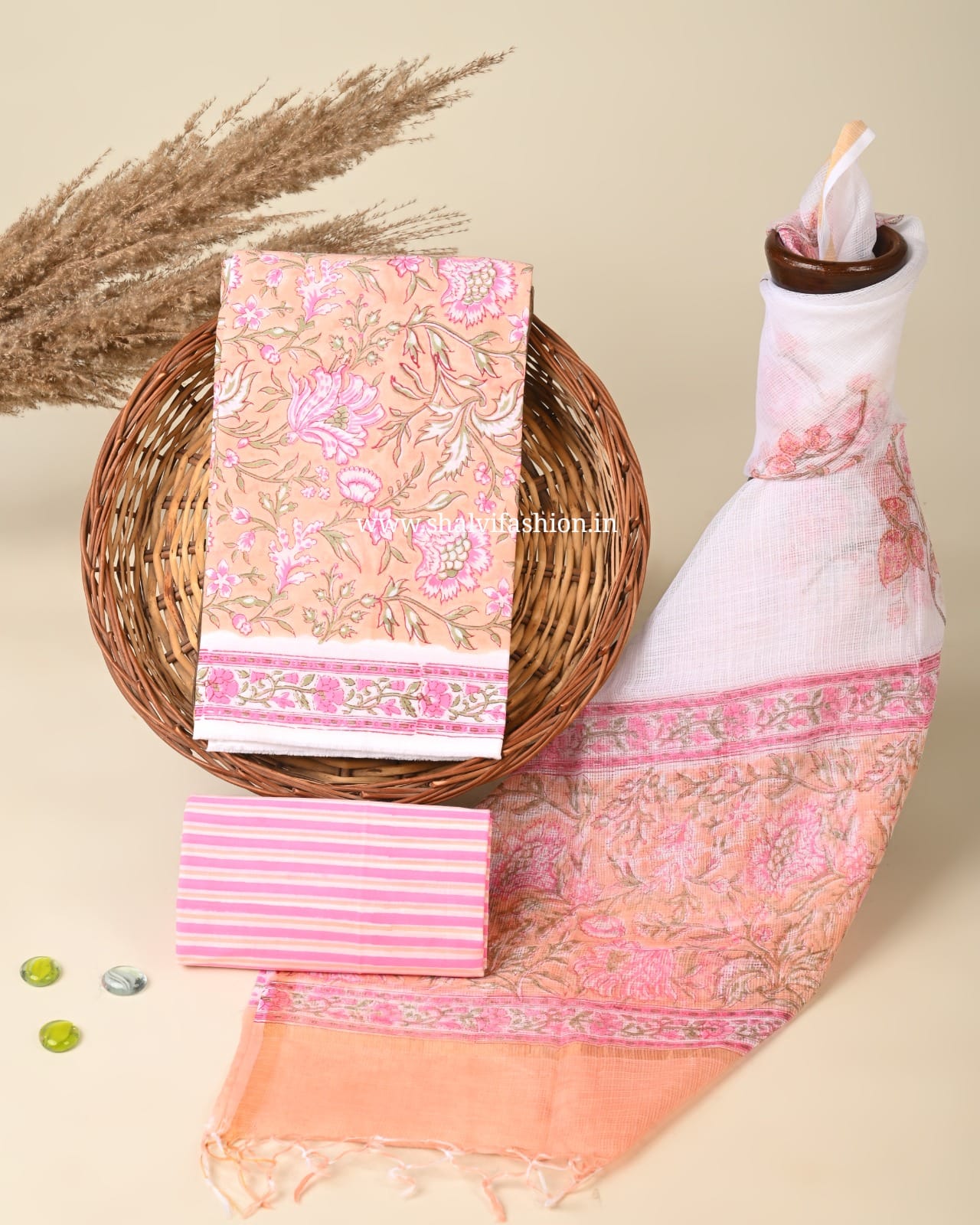 Shop jaipuri print cotton suits with kota doria dupatta (3CKD761)