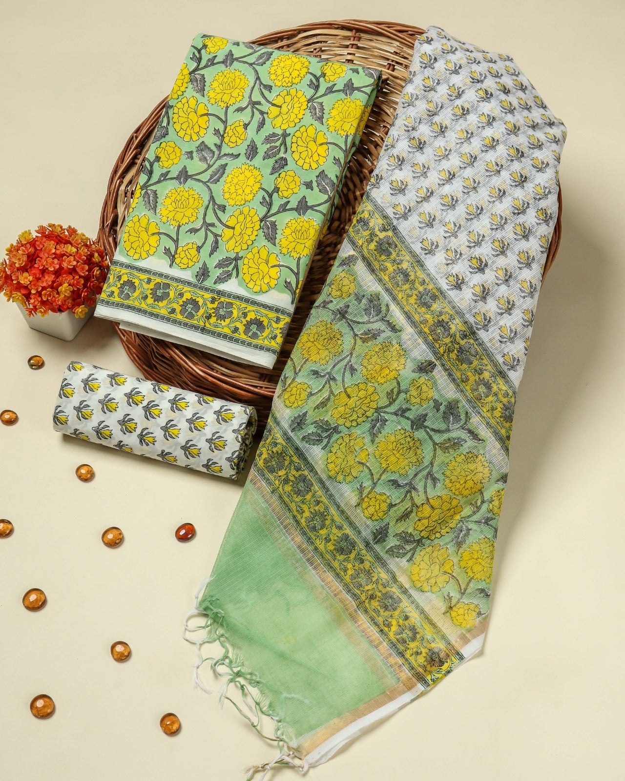 Shop hand block print cotton suit sets with kota dupatta (3CKD76)