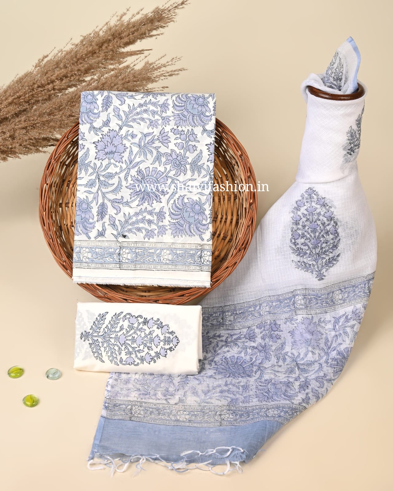 Shop sanganeri print cotton suits with kota dupatta (3CKD776)