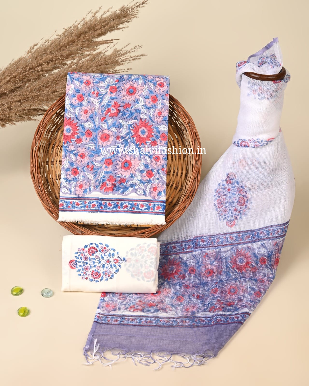 Shop block printed cotton suits with kota dupatta in jaipur (3CKD777)