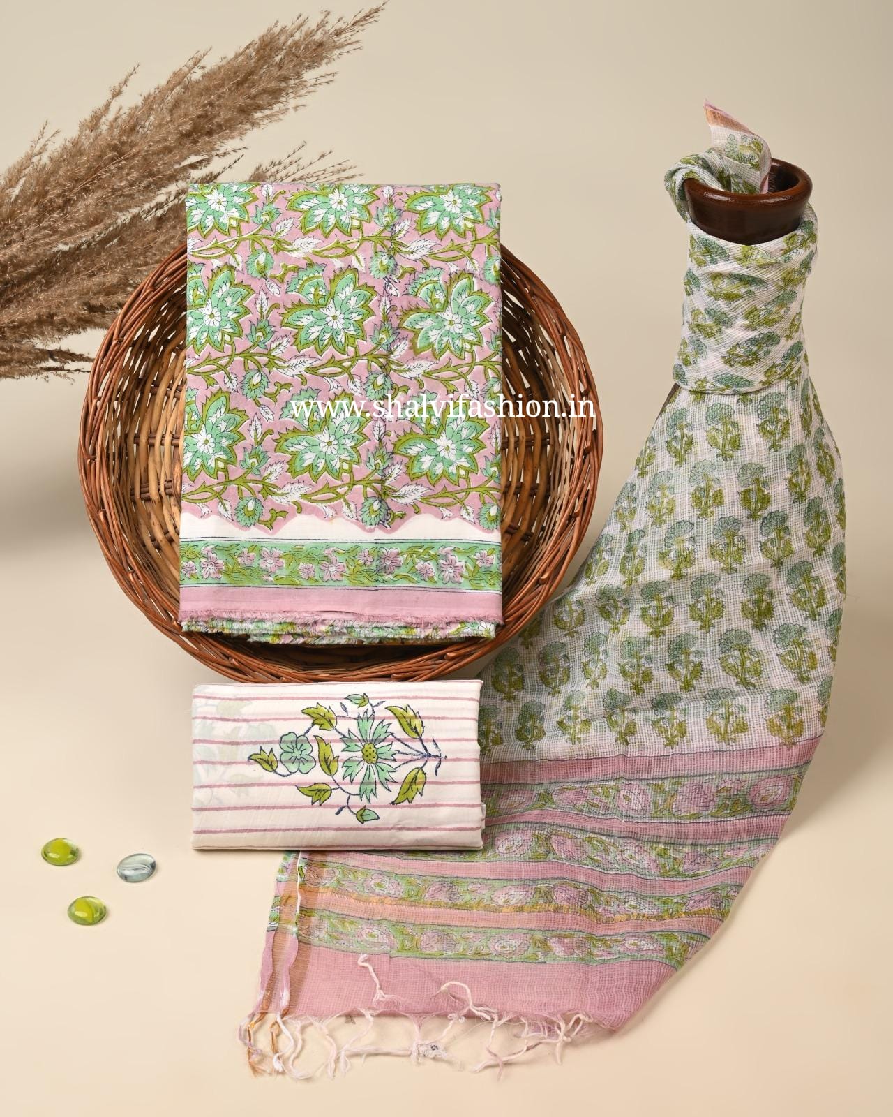 Shop jaipuri printed cotton suits with kota dupatta online (3CKD799)