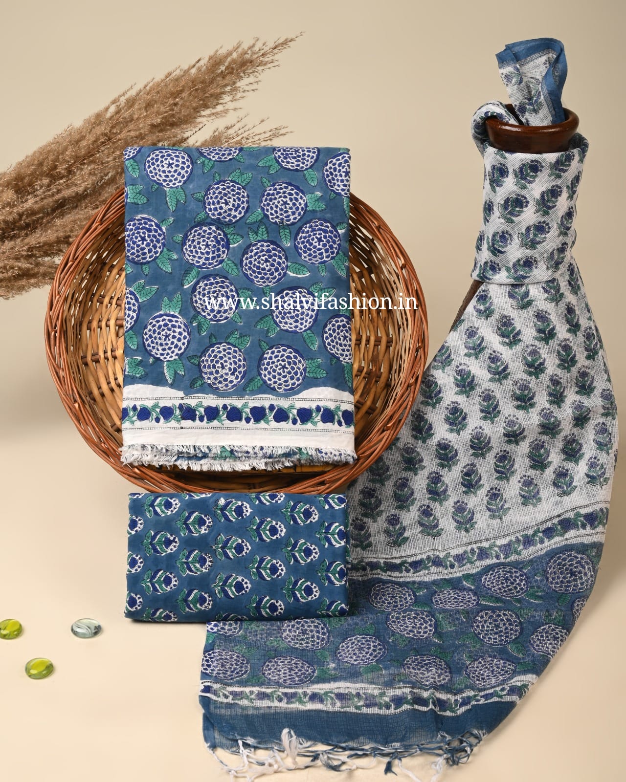 Shop unstitched block print cotton suits (3CKD804)