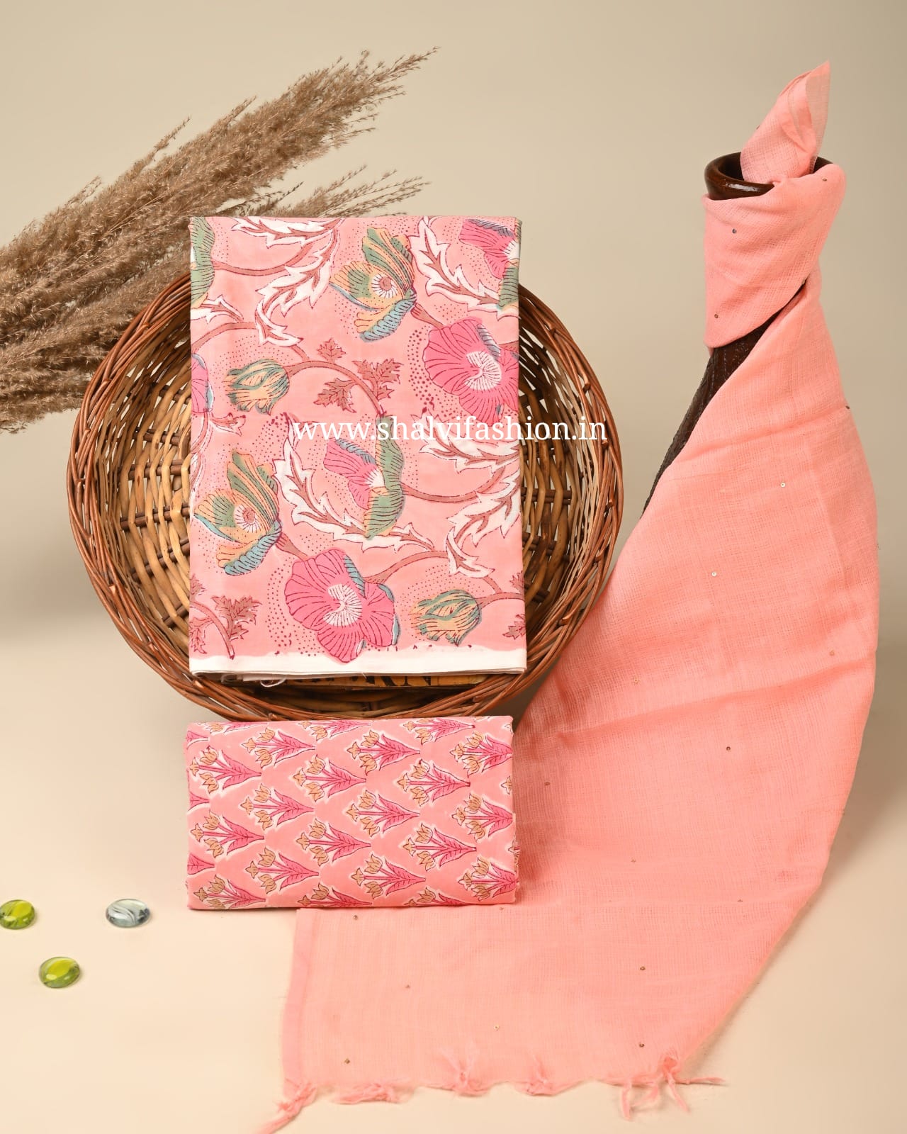 Shop sanganeri print cotton suits with kota doria dupatta (3CKD807)