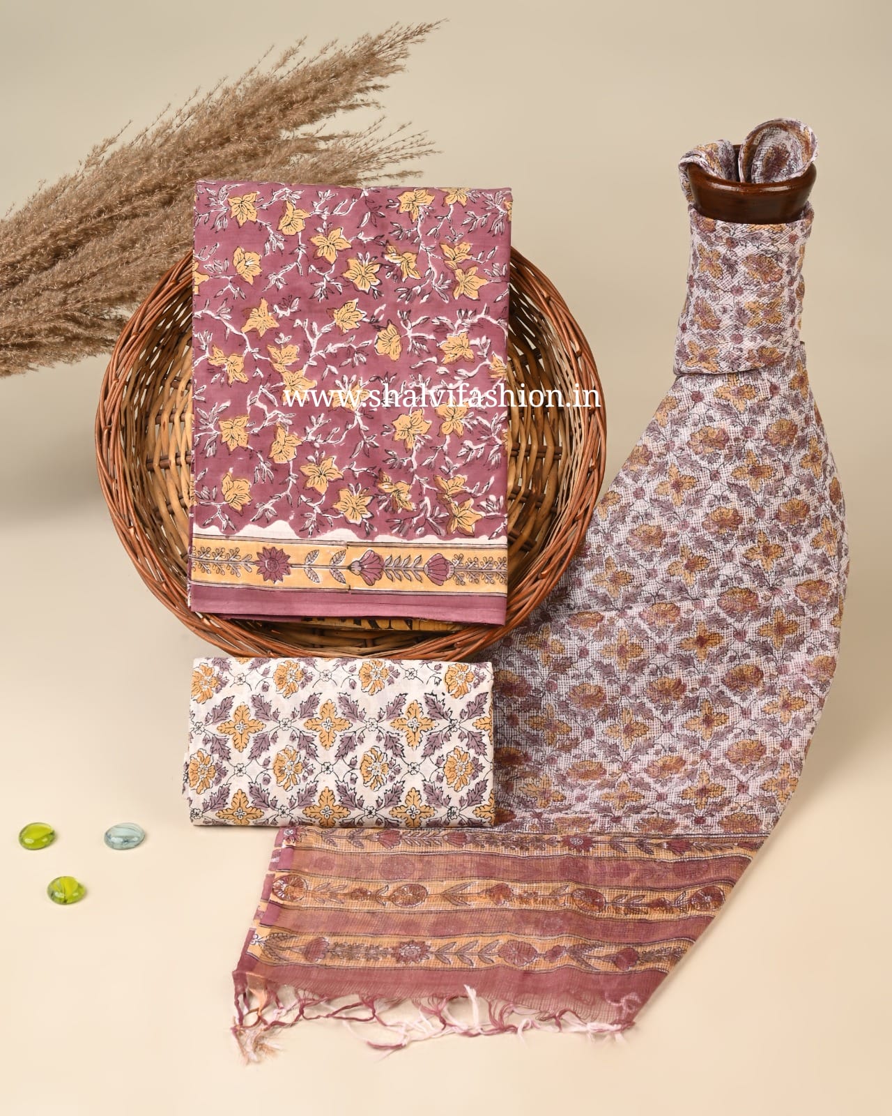 Shop sanganeri printed cotton suits with kota dupatta (3CKD817)