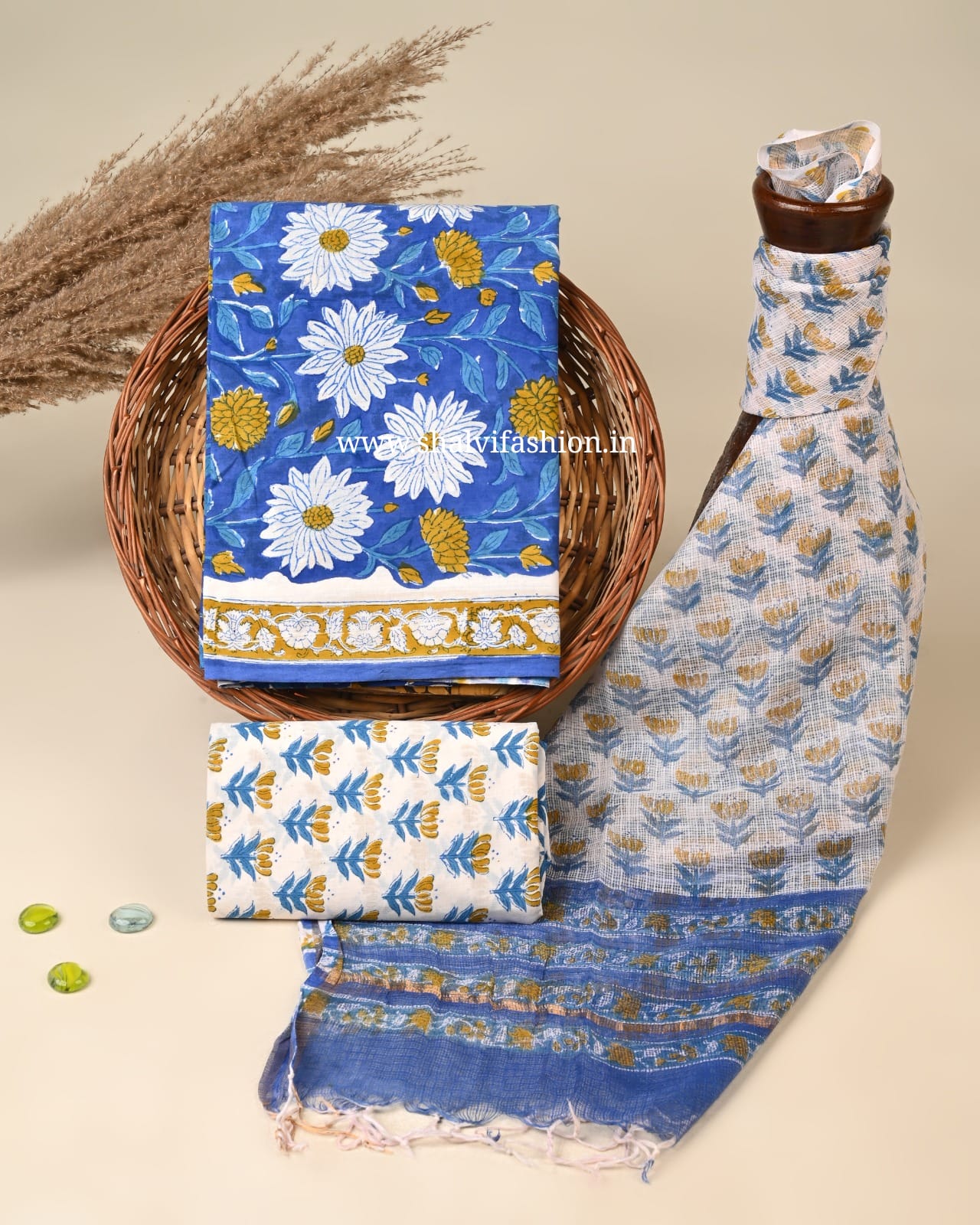 Shop unstitched block printed cotton suits online shopping (3CKD826)