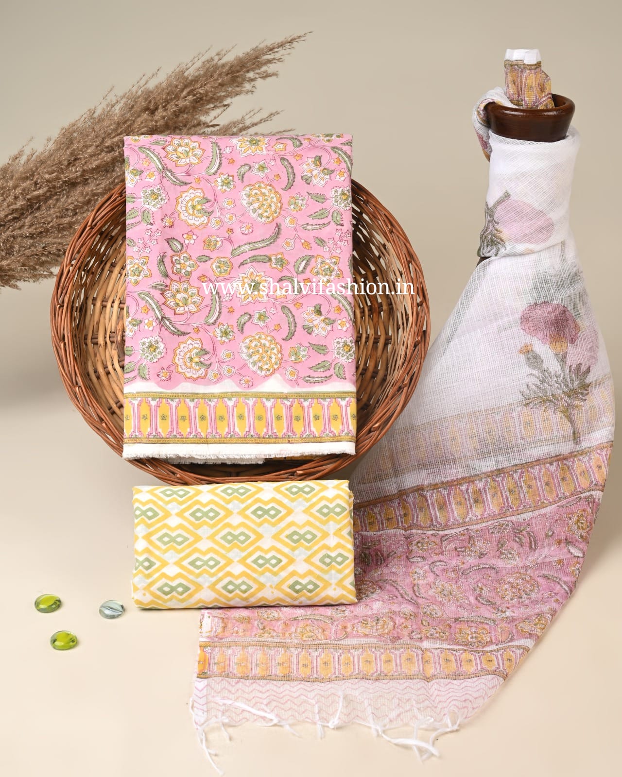 Shop jaipuri print cotton suits with kota dupatta (3CKD832)