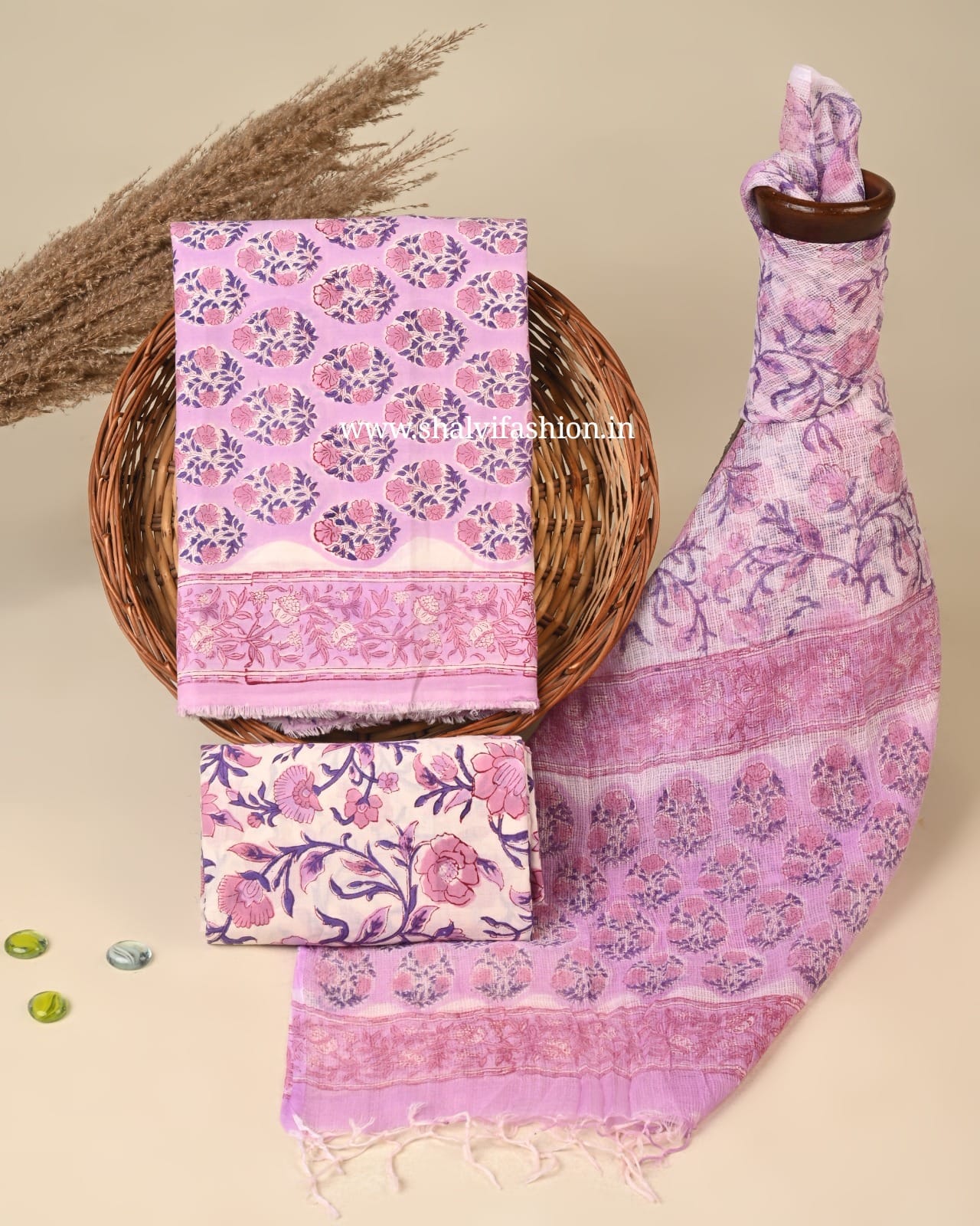 Shop jaipuri print cotton suits with kota dupatta (3CKD859)