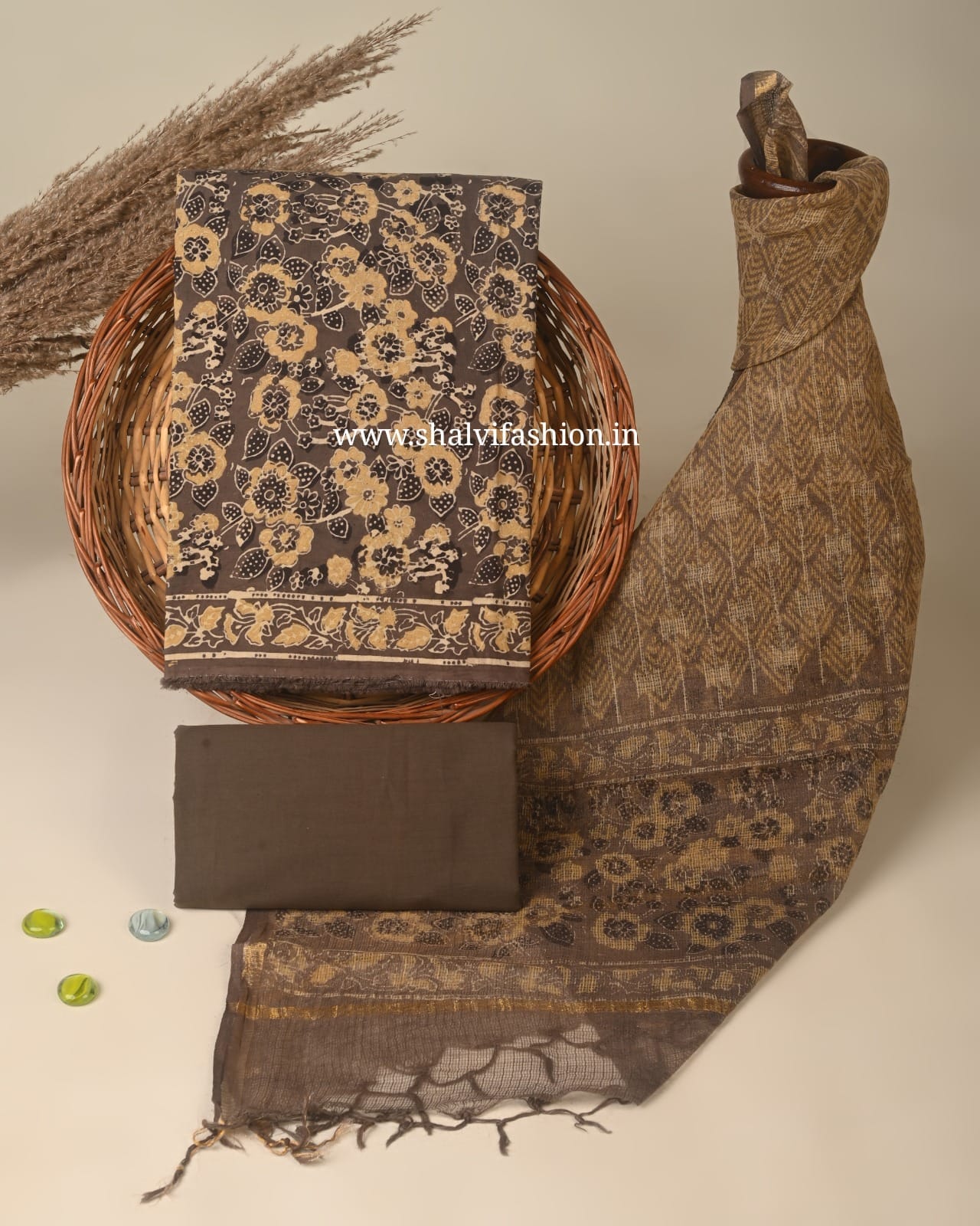 Shop ajrak printed kota dupatta cotton suits (3CKD875)