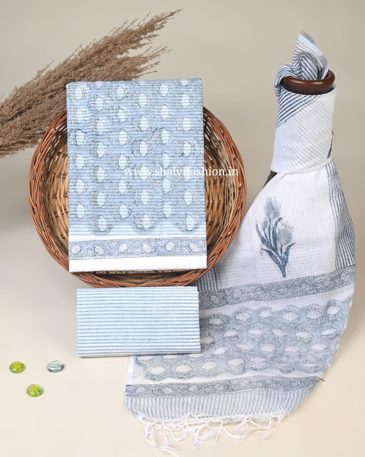 Shop hand block print cotton suits (3CKD877)