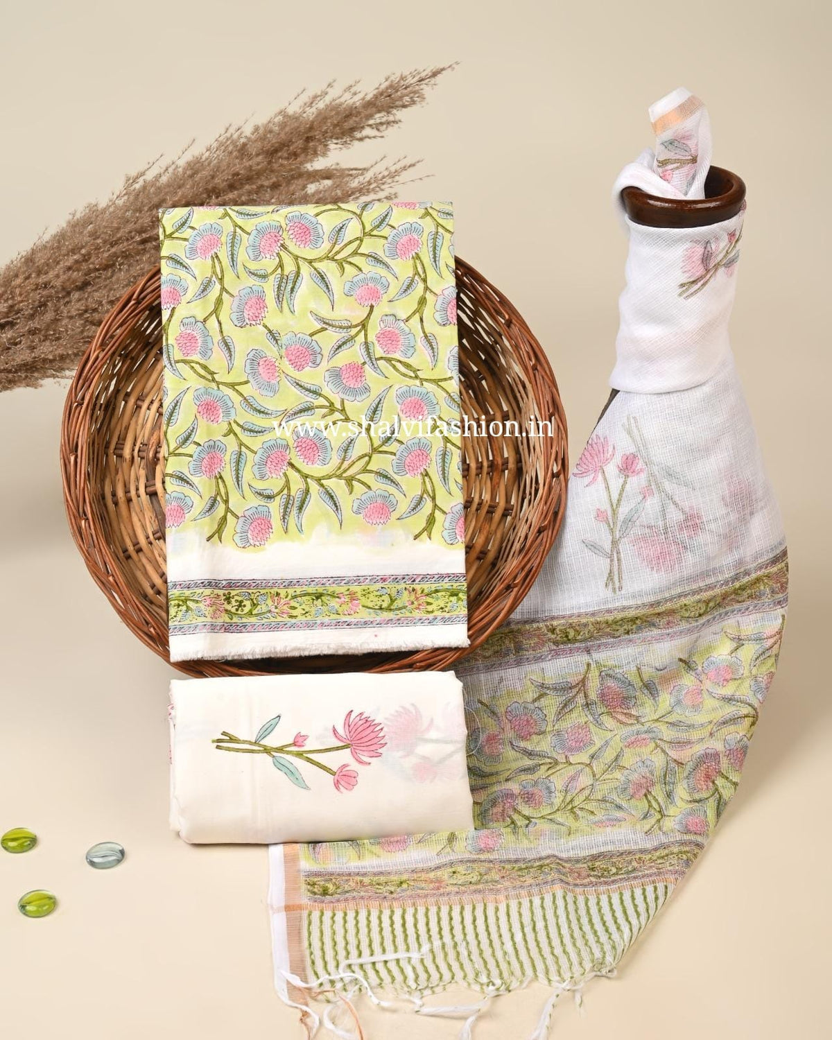 Shop block printed cotton suits with kota dupatta in jaipur (3CKD895)