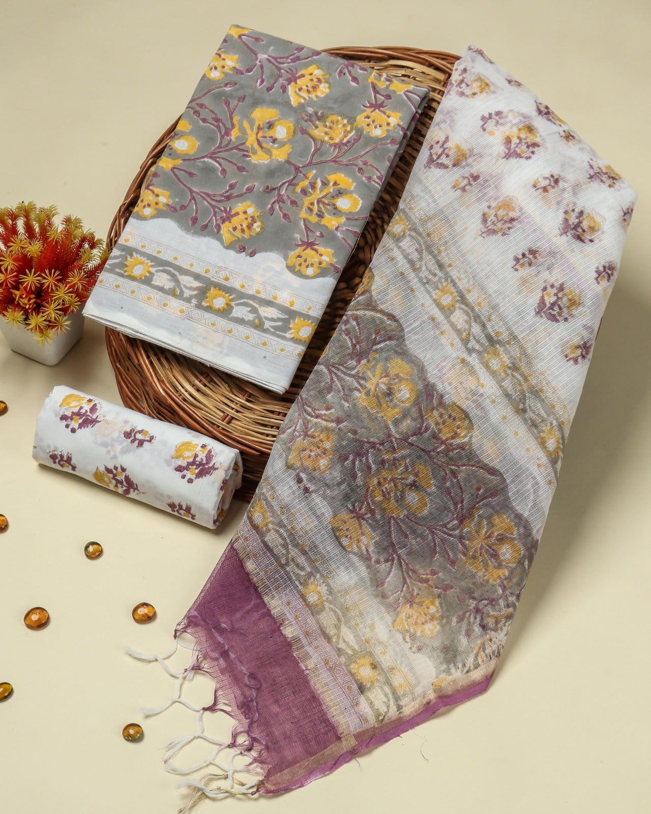 Shop unstitched block print cotton suits in jaipur (3CKD89)