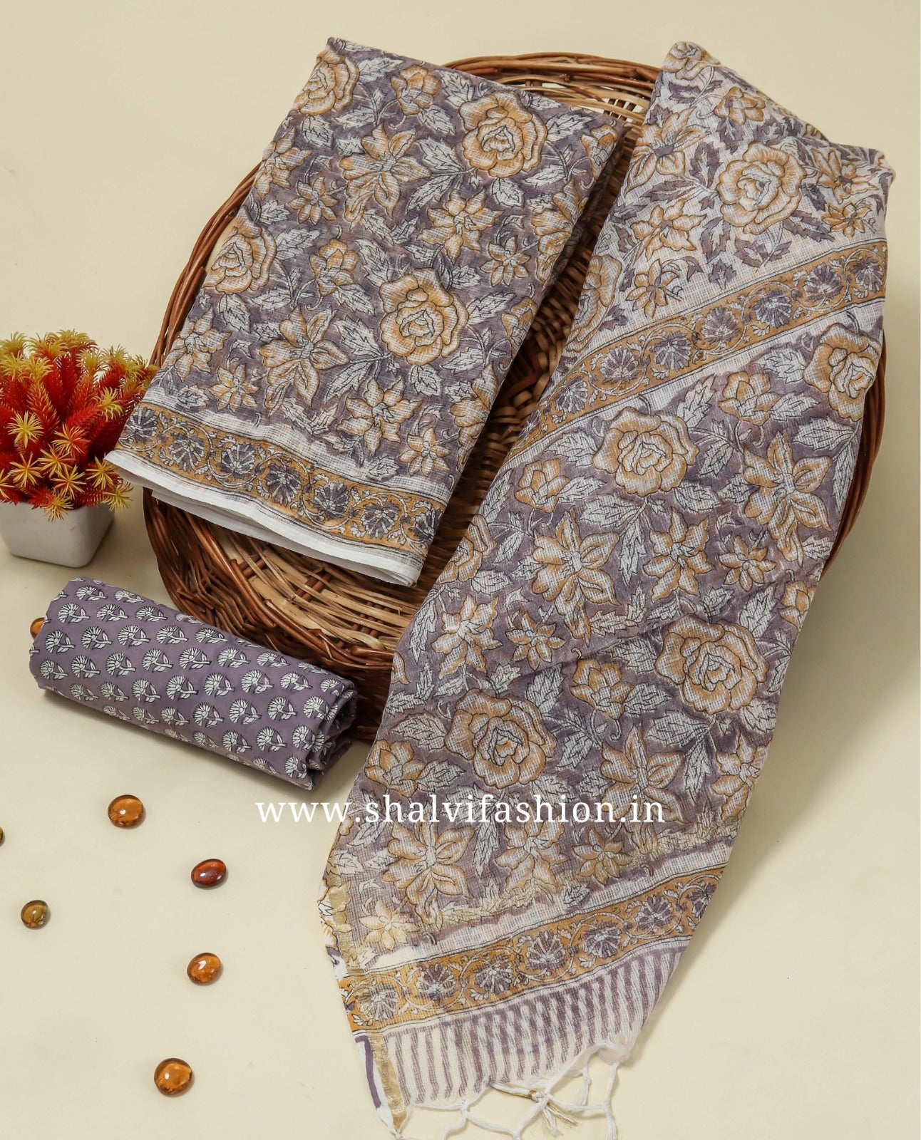 Shop hand block printed kota doria suits online (3KD116)