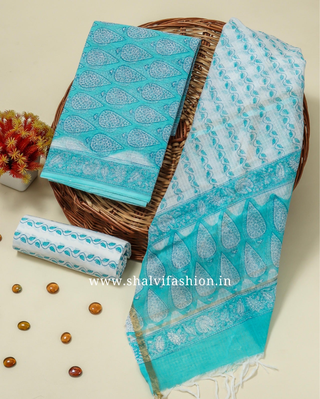 Shop unstitched hand block printed kota doria suits online (3KD120)